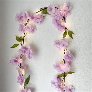 Kirsebærblomst LED lyskæde med blade – lys lilla –1,8 m, 10 lys
